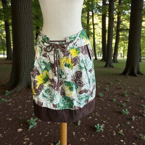Lee Mathews Retro Styled Skirt Green Brown Full A-Line Cotton Full Size 2